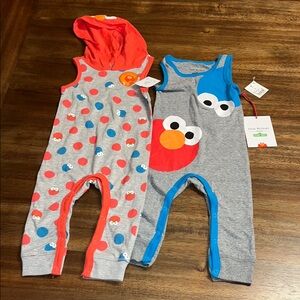 2 New Isaac Mizrahi Sesame Street Elmo Baby Rompers size 12m cookie monster